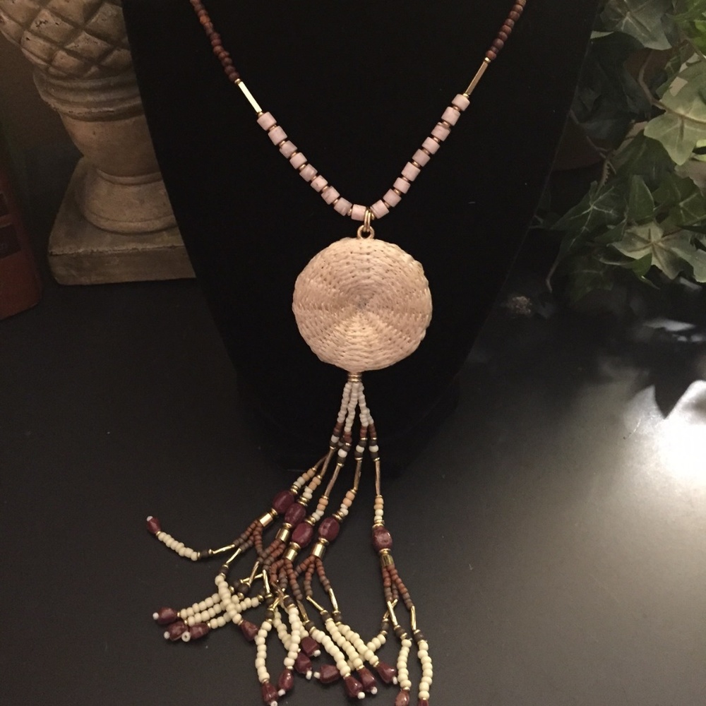 Rattan and Beaded Necklace